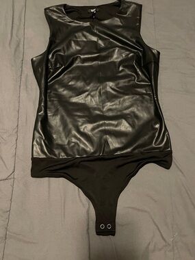 Express Black Faux Leather Sleeveless Bodysuit